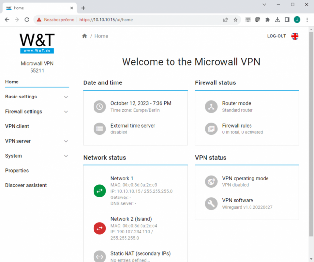 Microwall VPN, průmyslový Firewall, Ethernet bridge, NAT router a VPN WireGuard