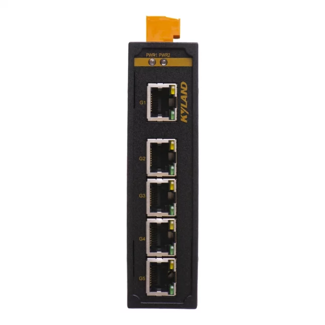 Industrial switch 5x 1Gbit RJ45, unmanaged, power supply 12-48VDC, metal chassis.