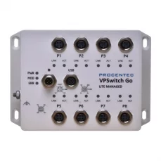 VPSwitch Go Lite 8xM100 M12 průmyslový lehce manažovatelný switch EN50155, IP54