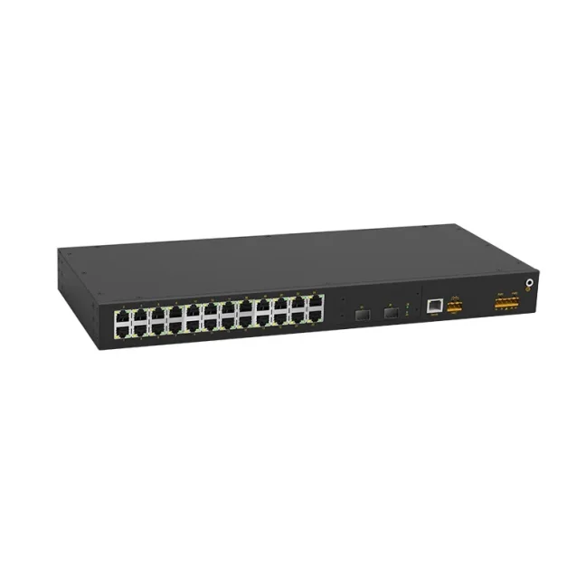 SICOM2024M Switch, 24 portový manažovatelný modulový switch, rychlost portů 10/100M, až 4 optické porty, FOXON